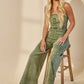 BOHO MINERAL WASH WIDE LEG DENIM JUMPSUIT 4406DEEP OLIVE :