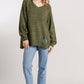 V-Neck Distressed Knit Sweater with Side Slits and Cut Out B: S / ASH BROWN