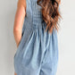 V-Neck Lace-Up Sleeveless Denim Shorts Jumpsuit: Darkblue / L