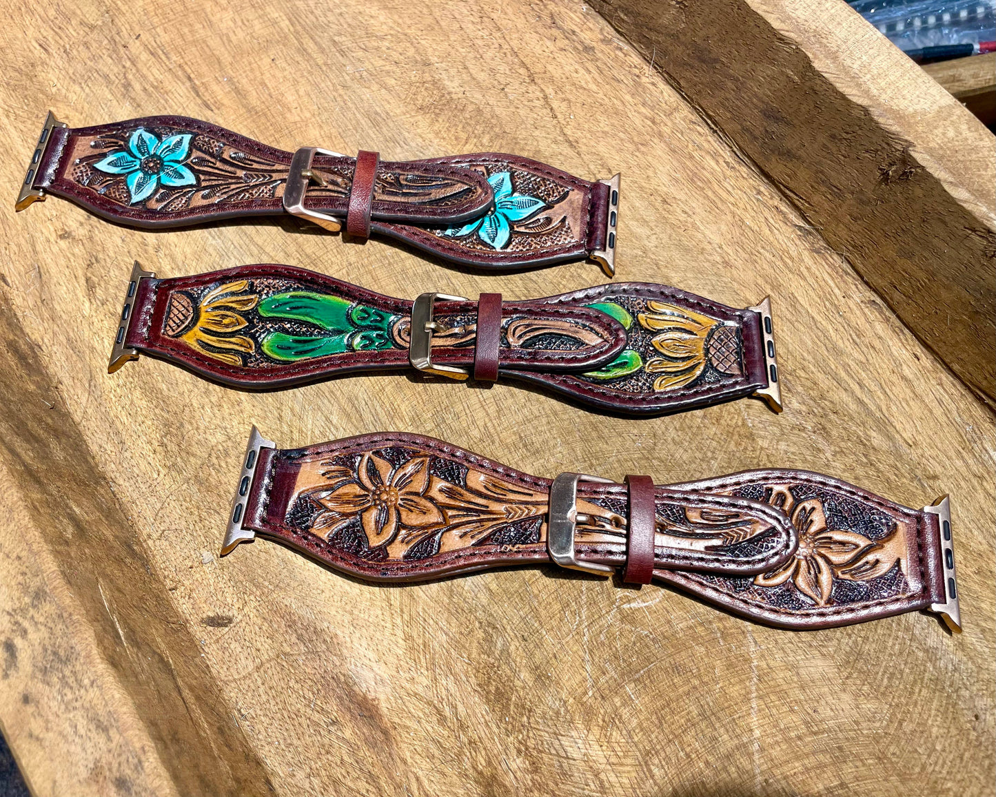 45mm Apple Watch band Floral Tooled Leather: Rustic Floral