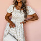 White Frilly Shirred Bodice Tiered Floral Maxi Dress: XL