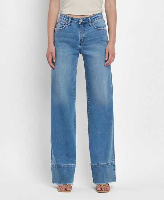 HIGH RISE RAW HEM WIDE A LINE JEANS T6596: LEGITIMATE /