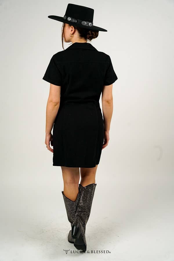 Black Concho Button Down Dress W Western Yokes: L