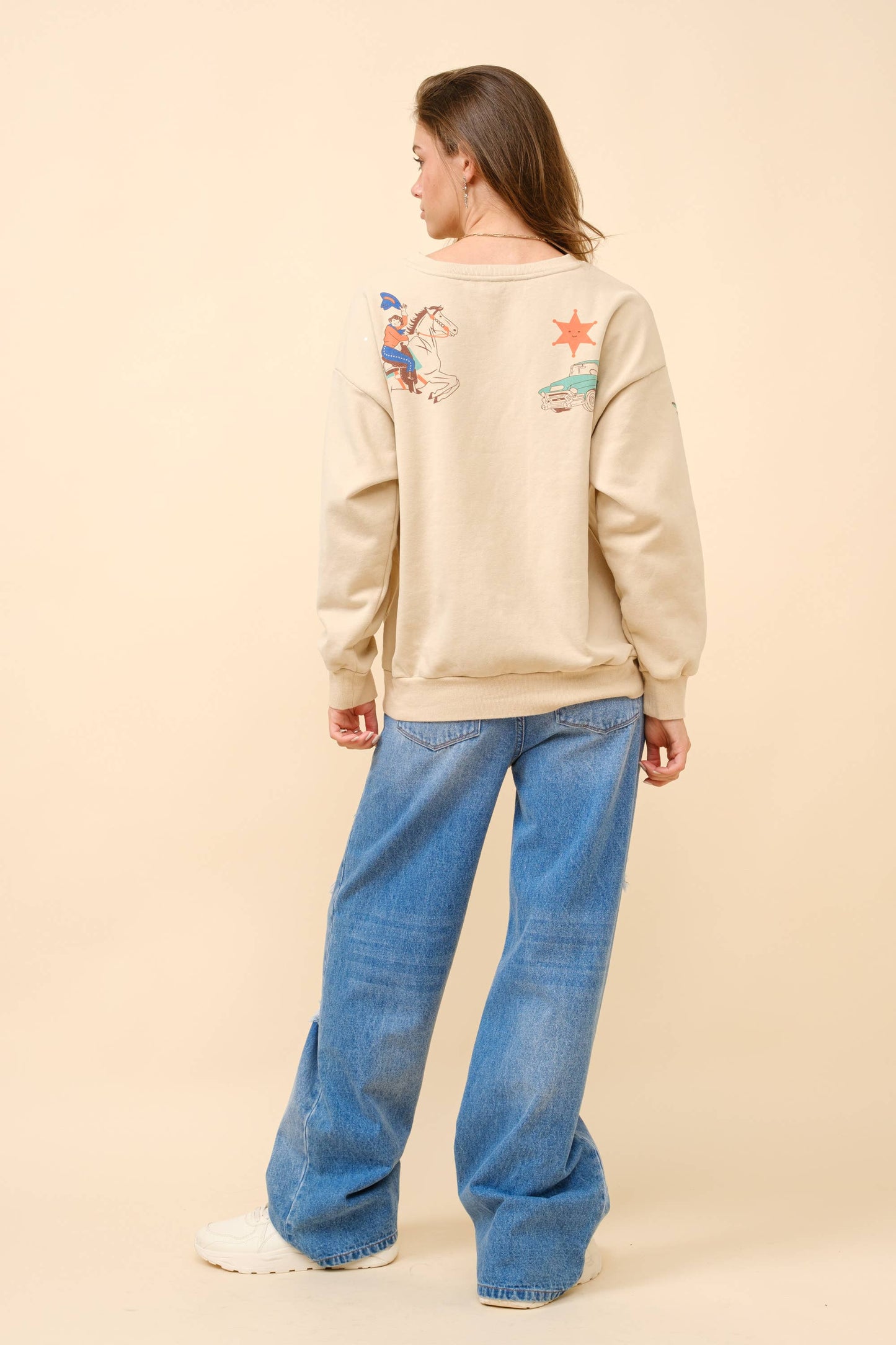 36146T - Western Graphic Howdy Sweatshirt: TAUPE / S