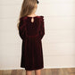 Kids Christmas Holiday Burgundy Wine Velvet Bow Ruffle Dress: 3/4
