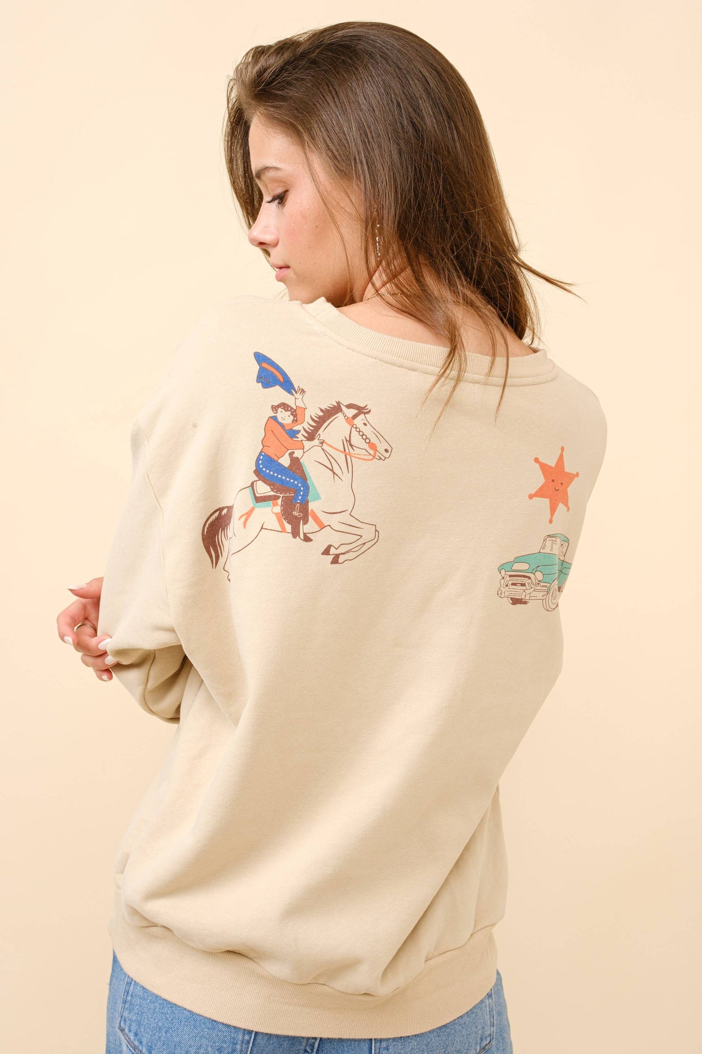 36146T - Western Graphic Howdy Sweatshirt: TAUPE / S