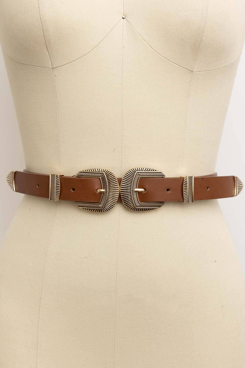 Bestseller! - Double Buckle Faux Leather Western Style Belt: Black