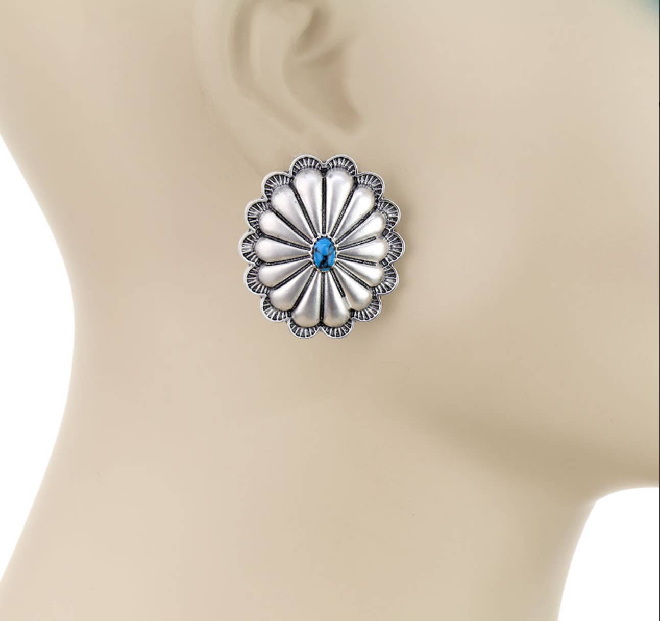 Western Large Concho Stud Earrings: WHITE