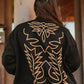 Black Suede Boot Stitching Embroidery Bomber Jacket: