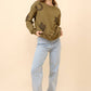 35073T - Western Textured Patchwork Sweatshirt: OLIVE / S