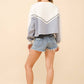 23065T - Aztec Embroidered Contrast Yoke Sweastshirt: HEATHER GREY / S