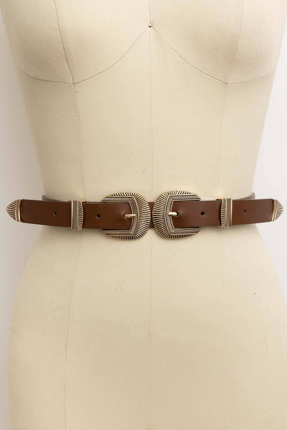 Bestseller! - Double Buckle Faux Leather Western Style Belt: Black