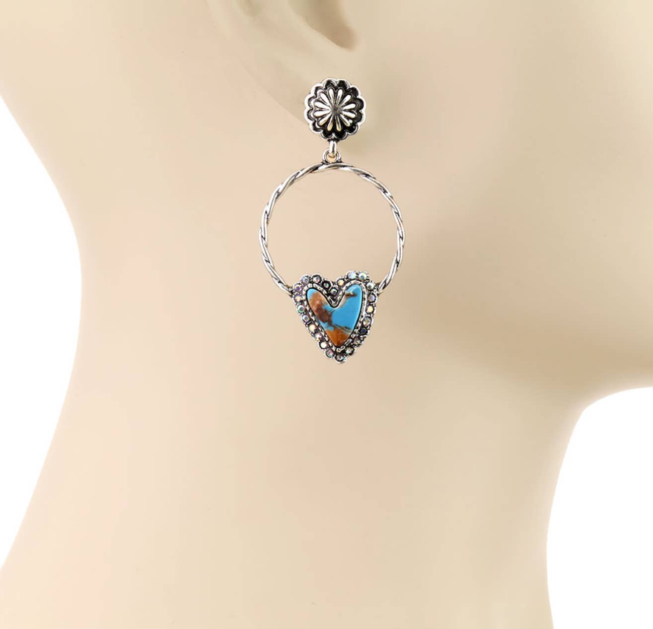 Western Turquoise Heart Hoop Earrings