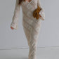 Sweetkama Ladies Crochet V-Neck Long Sleeves Long Knit Dress: M