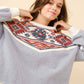 23065T - Aztec Embroidered Contrast Yoke Sweastshirt: HEATHER GREY / S