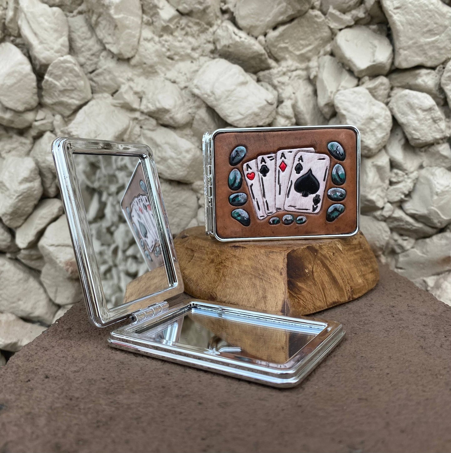 Cards Tooled Makeup Mirror compact