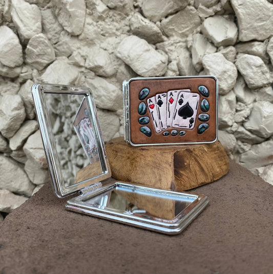 Cards Tooled Makeup Mirror compact