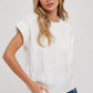 CABLE KNIT SHORT SLEEVED SWEATER: IVORY / M/L
