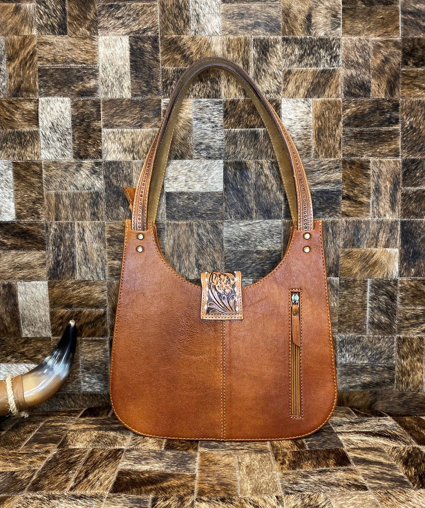 Classic Tooled Cowhide Purse