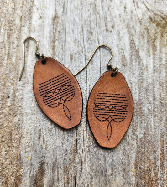 "Dallas"  Handmade Tooled Leather Western Earrings