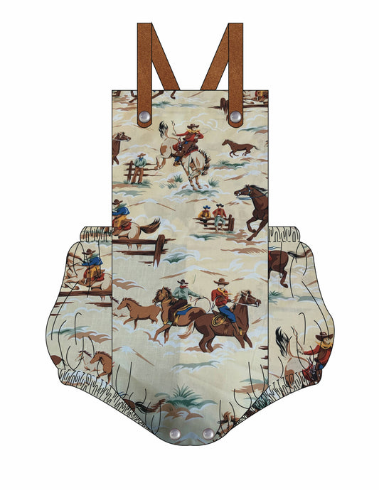 Wild West Cream Romper with Leather Straps: 2T