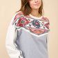 23065T - Aztec Embroidered Contrast Yoke Sweastshirt: HEATHER GREY / S