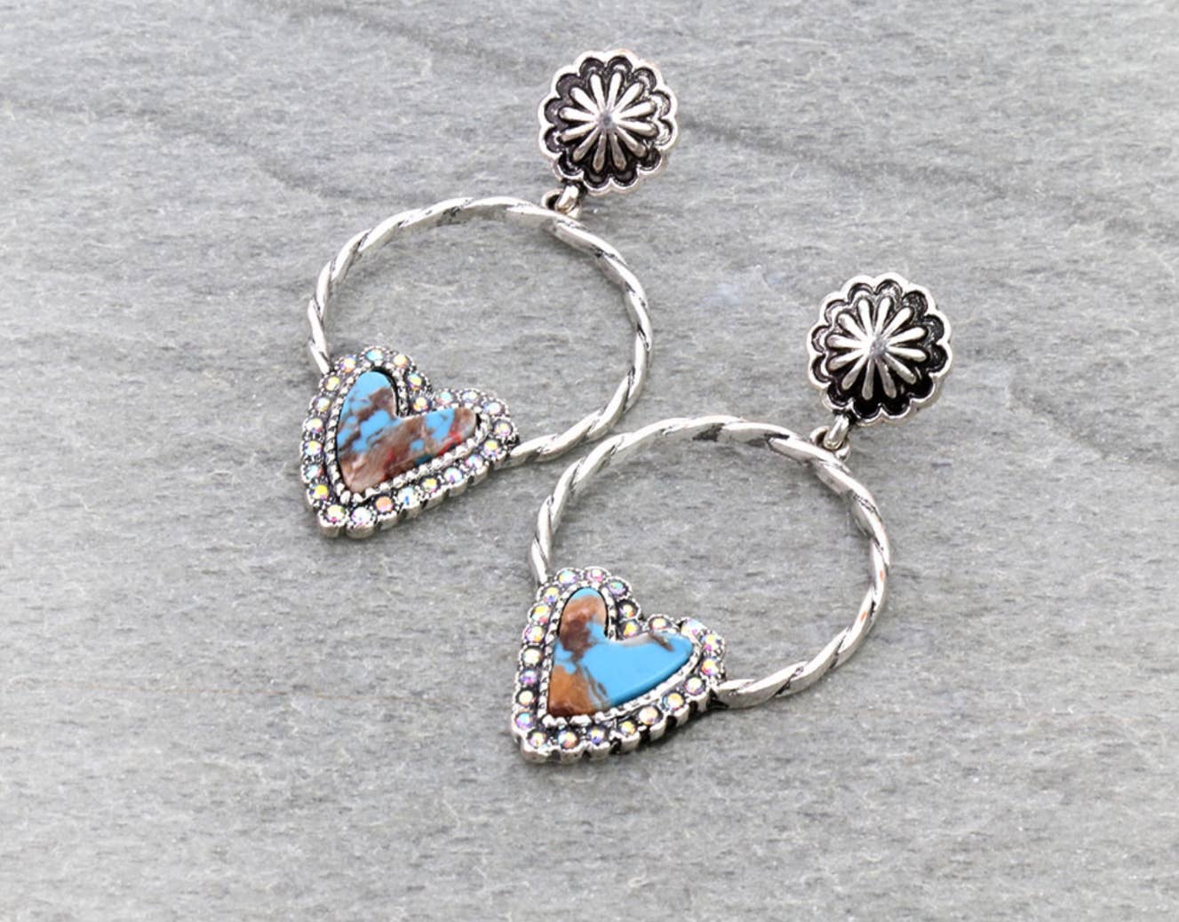 Western Turquoise Heart Hoop Earrings