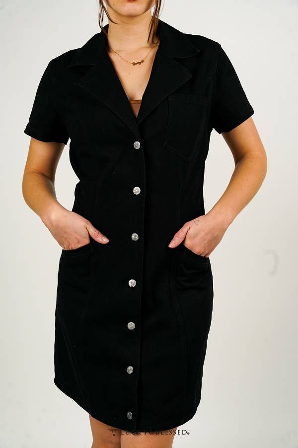 Black Concho Button Down Dress W Western Yokes: L