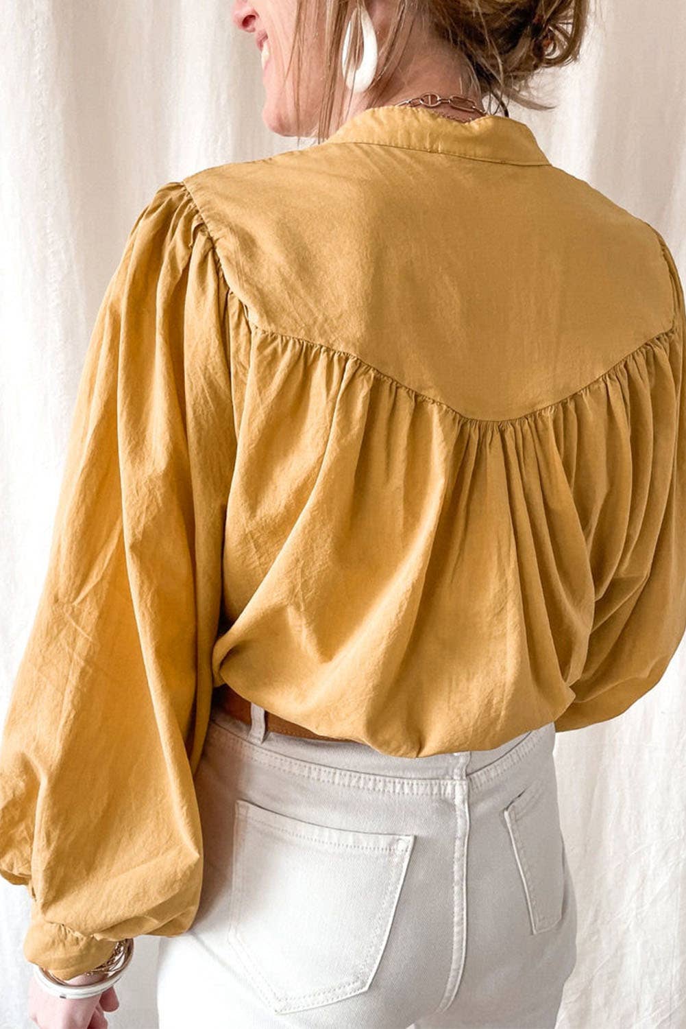 Western Puff Sleeve Buttoned Shirt: M / Yellow