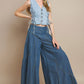 BOHO WIDE LEG DENIM TIERED PALAZZO PANTS