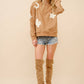 35073T - Western Textured Patchwork Sweatshirt: OLIVE / S