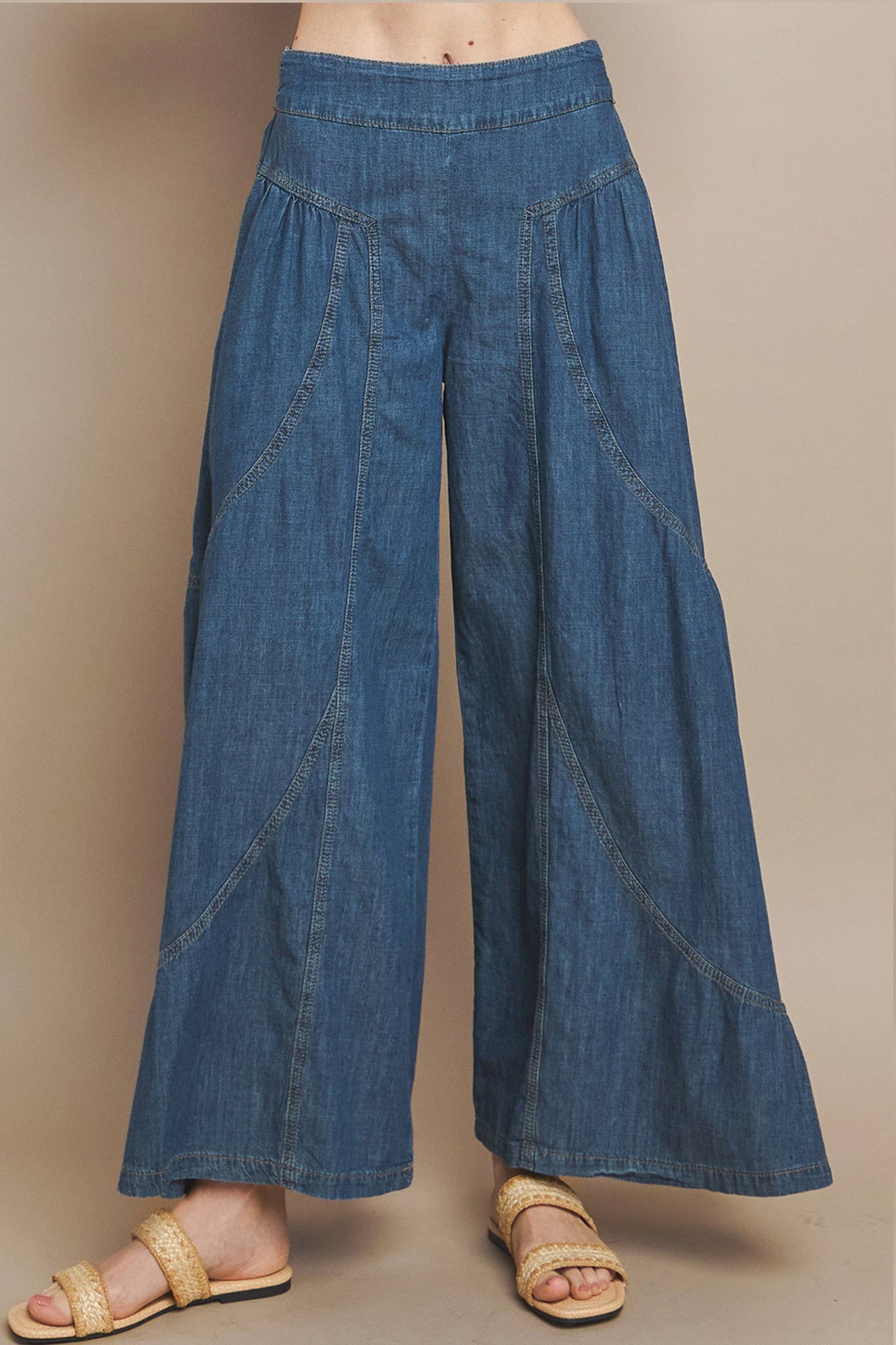 BOHO WIDE LEG DENIM TIERED PALAZZO PANTS