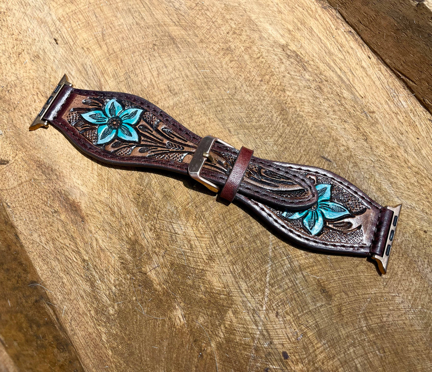 45mm Apple Watch band Floral Tooled Leather: Rustic Floral