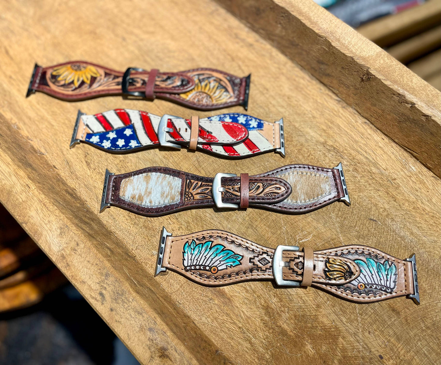 45mm Apple Watch band Floral Tooled Leather: Rustic Floral