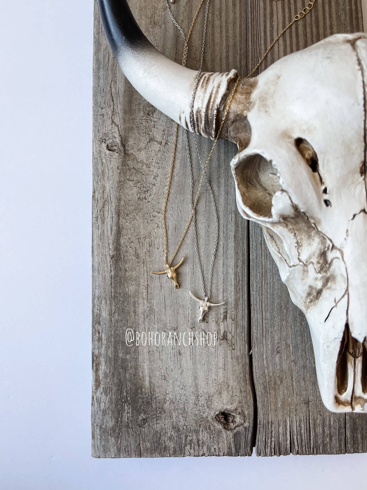 Western Longhorn Steer Dainty Necklace: Matte Silver