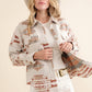 Aztec Chest Pocket Front Loose Shirt Jacket: TAUPE