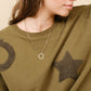 35073T - Western Textured Patchwork Sweatshirt: OLIVE / S