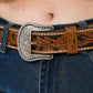 Tooled leather two tone adjustable belt #ABB 006: 42