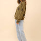 35073T - Western Textured Patchwork Sweatshirt: OLIVE / S