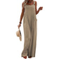 Solid Color Overall Loose Crepe Jumpsuits SKJ162: Khaki / L