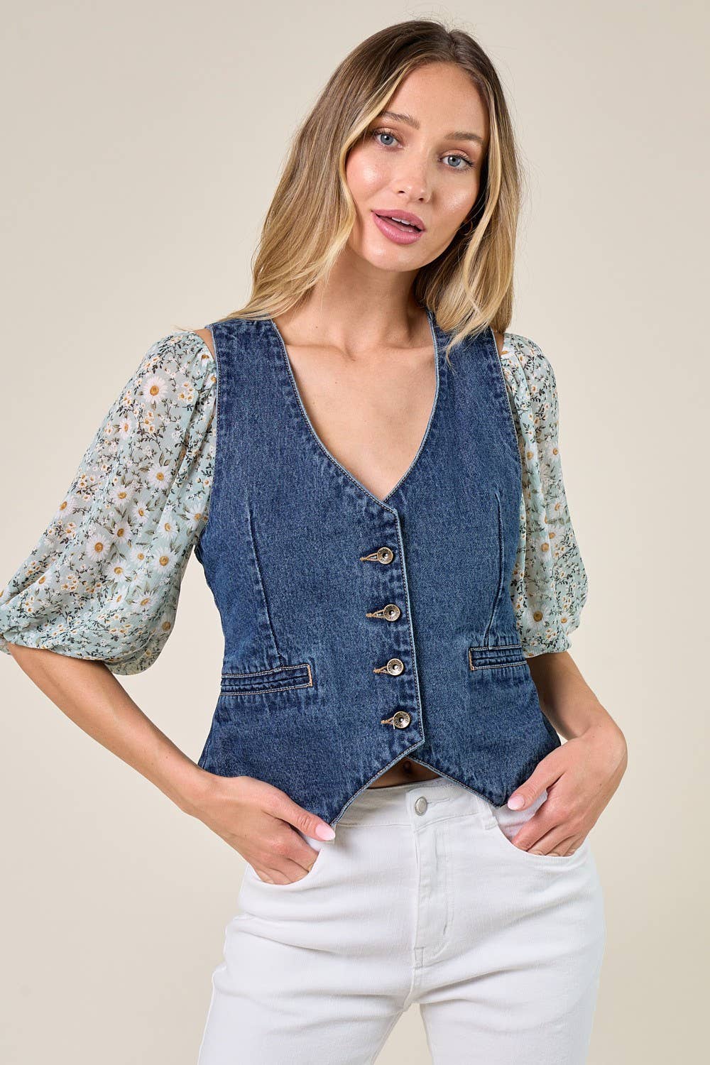 STRUCTURED DENIM VEST 6318: DENIM