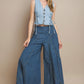 BOHO WIDE LEG DENIM TIERED PALAZZO PANTS