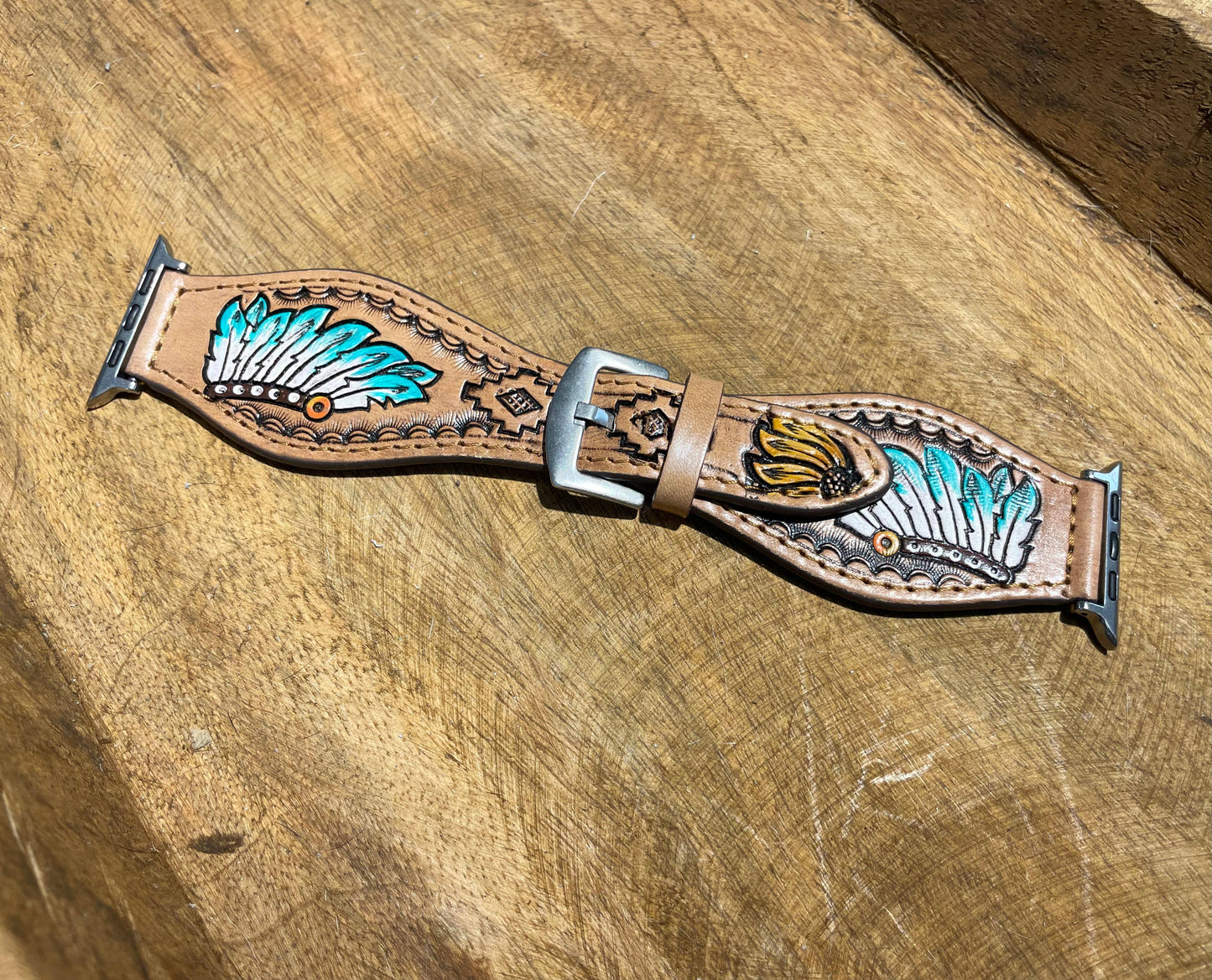 45mm Apple Watch band Floral Tooled Leather: Rustic Floral