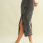 CS15278J - WASHED BLACK DENIM STRETCH MIDI SKIRT: Black Acid / L