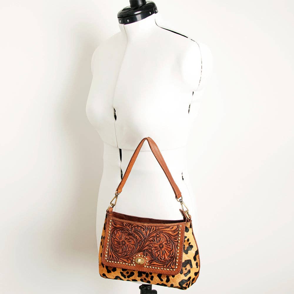 leather and hair on hide shoulder bag