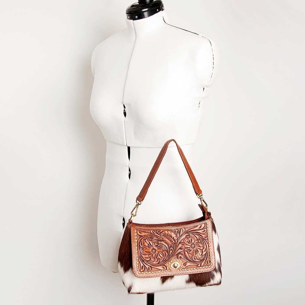 leather and hair on hide shoulder bag