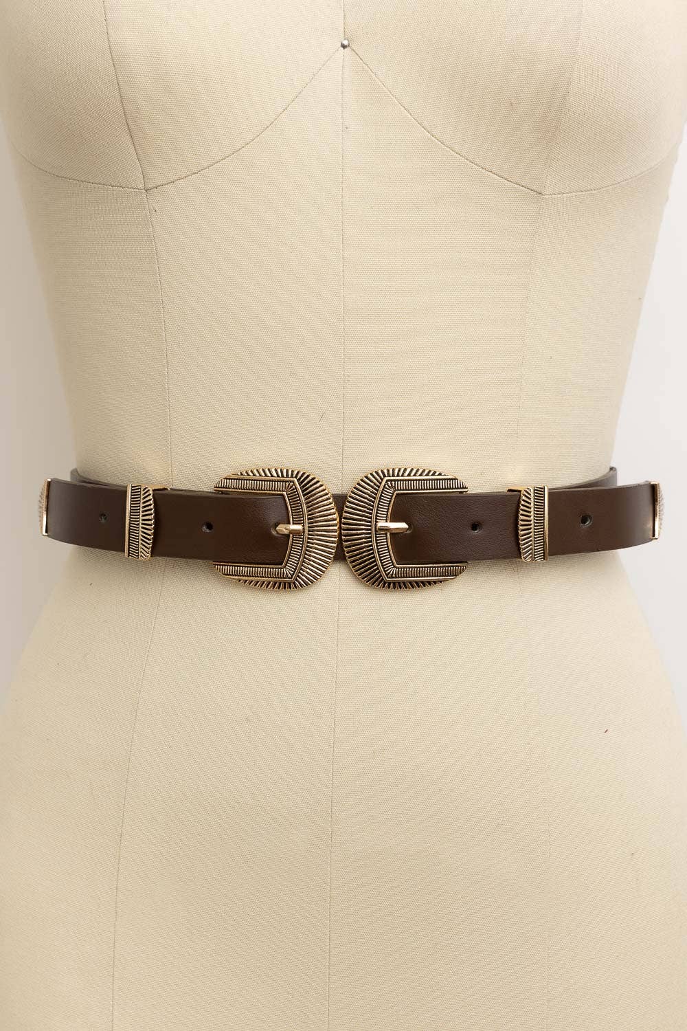 Bestseller! - Double Buckle Faux Leather Western Style Belt: Black