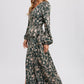 FLORAL PRINT WRAP MAXI DRESS: HUNTER GREEN