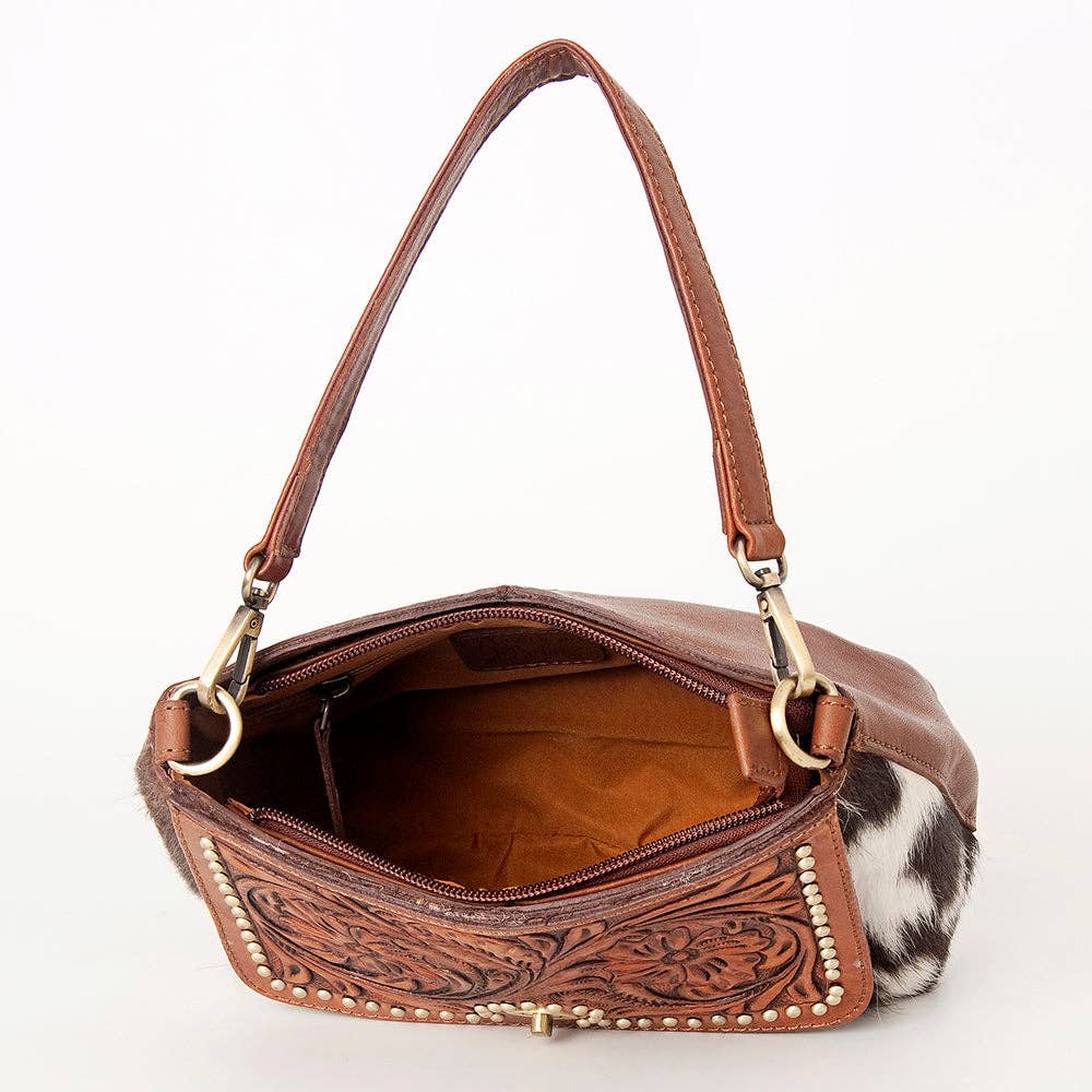 leather and hair on hide shoulder bag