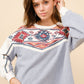 23065T - Aztec Embroidered Contrast Yoke Sweastshirt: HEATHER GREY / S